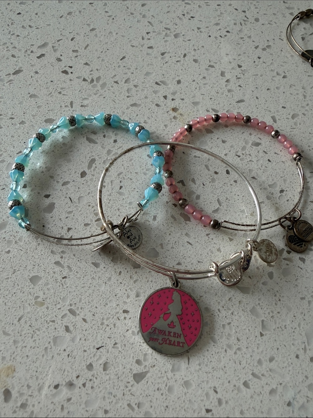 Aurora Disney Pink Charm Bangle Bracelet Set with Blue Beaded Accent